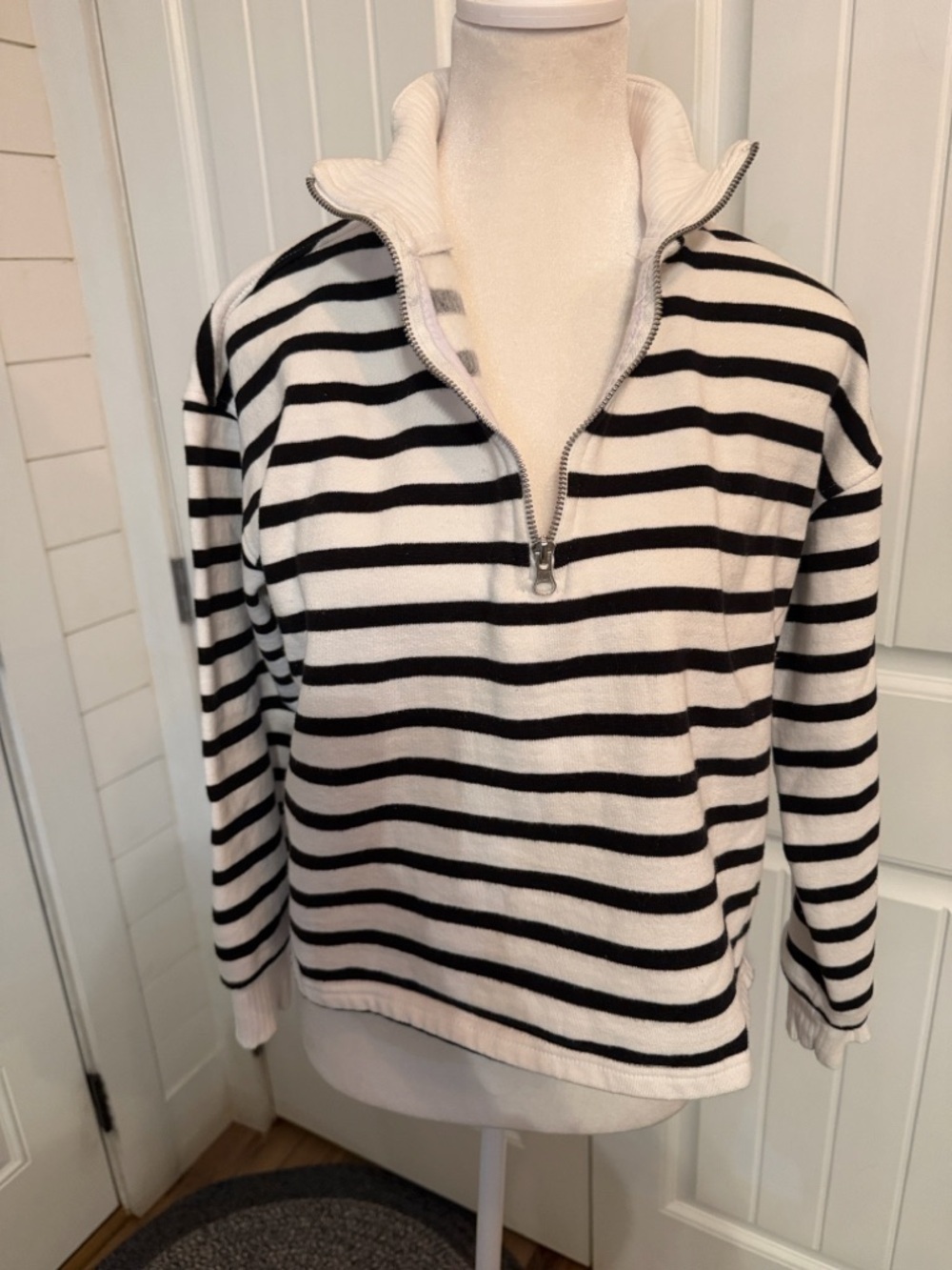 C&C California Women's Cropped Striped Half-Zip Small Pullover Top - Picture 8 of 11